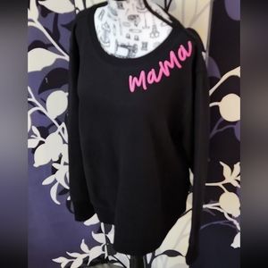 Black Ultrasoft Fleece Sweatshirt With Thumb Holes " MaMa " Screen Print  Pink